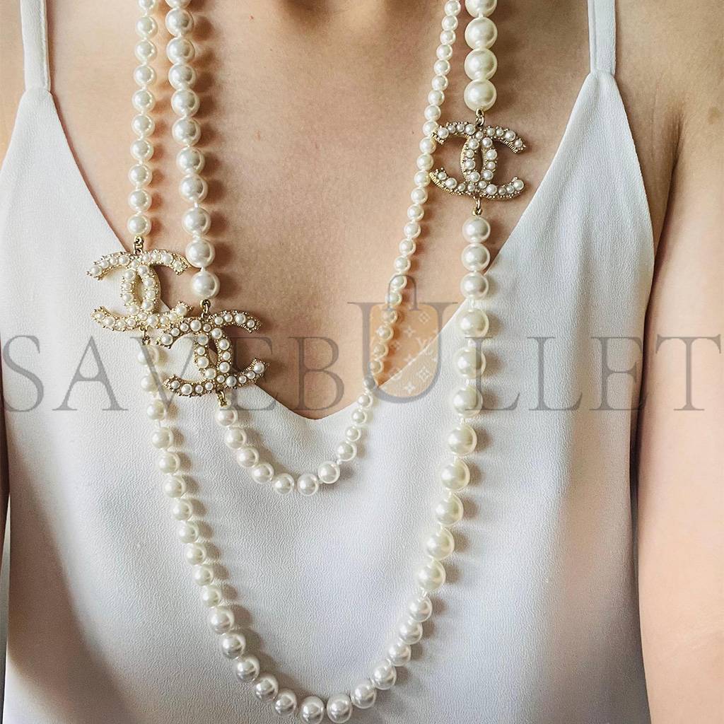 Ch*el vintage extra long pearls trio cc logo coco strands versatile necklace 3427223210282